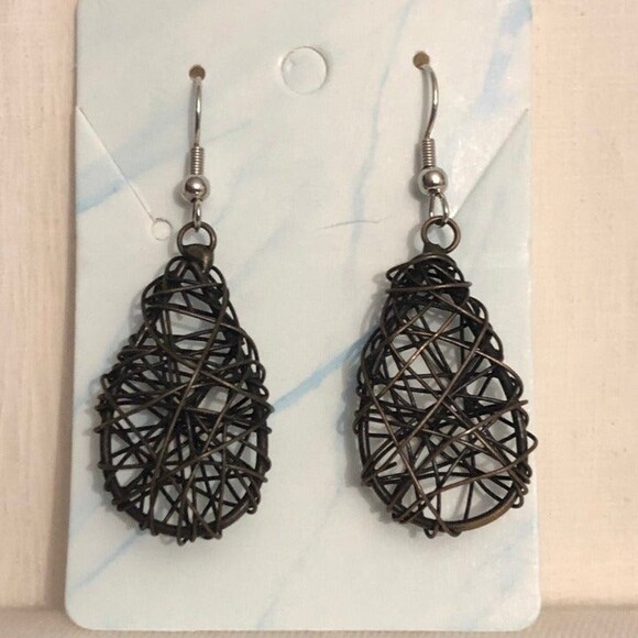 Teardrop 3D Wire Dangle Earrings - Picture 1 of 4